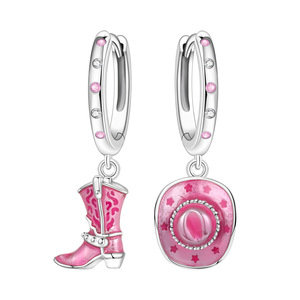 Nuevos y populares pendientes/argollas de mezclilla rosa con circonitas de latón blanco, exclusivos para mujer, joyería creativa, venta al por mayor de fábrica - Product Image 1