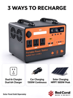 Centrale Électrique Portable 1500W 1320Wh au Lithium Fer Phosphate, Onduleur à Onde Sinusoïdale Pure, Générateur Solaire à Insertion Directe MPPT