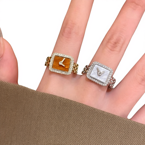 Đồng hồ vuông Nhẫn Zircon 2025 ánh sáng mới sang trọng thích hợp cao cấp của cặp đôi Quà Tặng nhẫn ngón tay phụ kiện phù hợp - Product Image 1