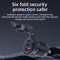 Cargador de Coche USB Impermeable de 3 Puertos con Interruptor de Botón, Doble PD+QC3.0, con Puerto USB Tipo-C Dual de 30w y Puerto USB Individual QC3.0 de 36w