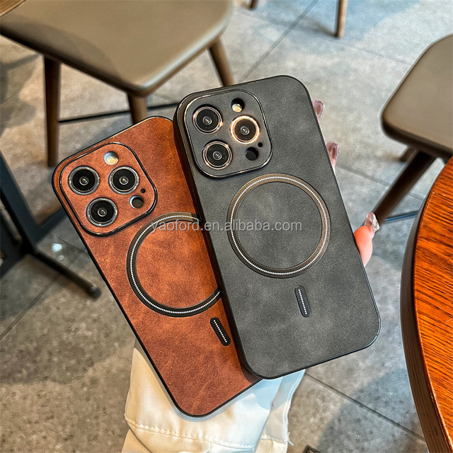 Magnetic Leather Texture Mobile Phone Case for Apple 16 Compatible for iPhone 15 Plus 14 Pro Max Full Grip IMD Soft Silicon TPU