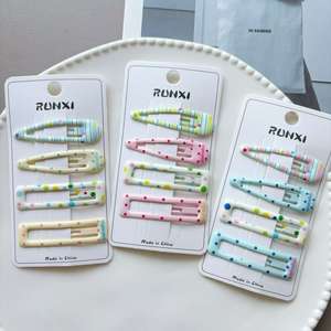 일본 및 한국 미니멀리스트 스타일 소녀 및 어린이 귀여운 헤어 액세서리 꽃무늬와 컬러풀한 물방울 무늬 헤어 클립 - Product Image 3