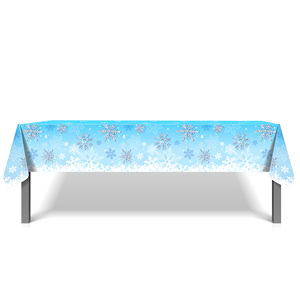 Huancai-cubierta de mesa de PE con copos de nieve de Navidad, decoración de fiesta, 130x220cm, mantel de plástico para el invierno, suministros de fiesta del país de las Maravillas - Product Image 4