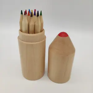 mini wooden Painting Drawing pencils Custom Logo art set 12 colors in wooden tube for kids