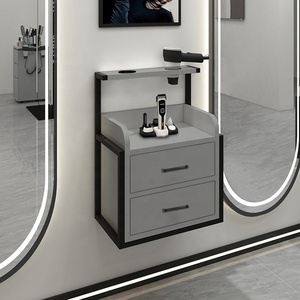 NEW Modern Gold <b>Wall</b> Mounted Salon Furniture Hair Salon Stations Equipment with Tool Storage <b>Cabinet</b> for Barber Shop - Product Image 1