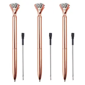 Hoge Kwaliteit Eacajess Rose Gold Aangepaste Diamant Rose Gouden Pen Kristal Metalen Refill Balpennen