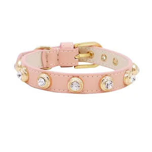 Cat Dog Collar Bling Czech Rhinestone Leather Pet Collar Necklace High-end Big Crystal Pure COLLAR