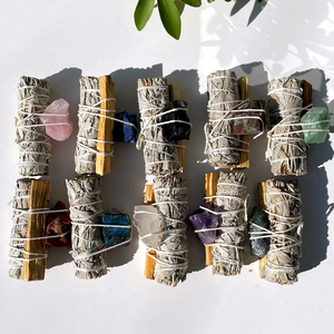 Lot de bâtons de sauge blanche en gros avec Palo Santo et cristaux bruts, kit de purification et de méditation pour la maison, approvisionnement en vrac - Product Image 1