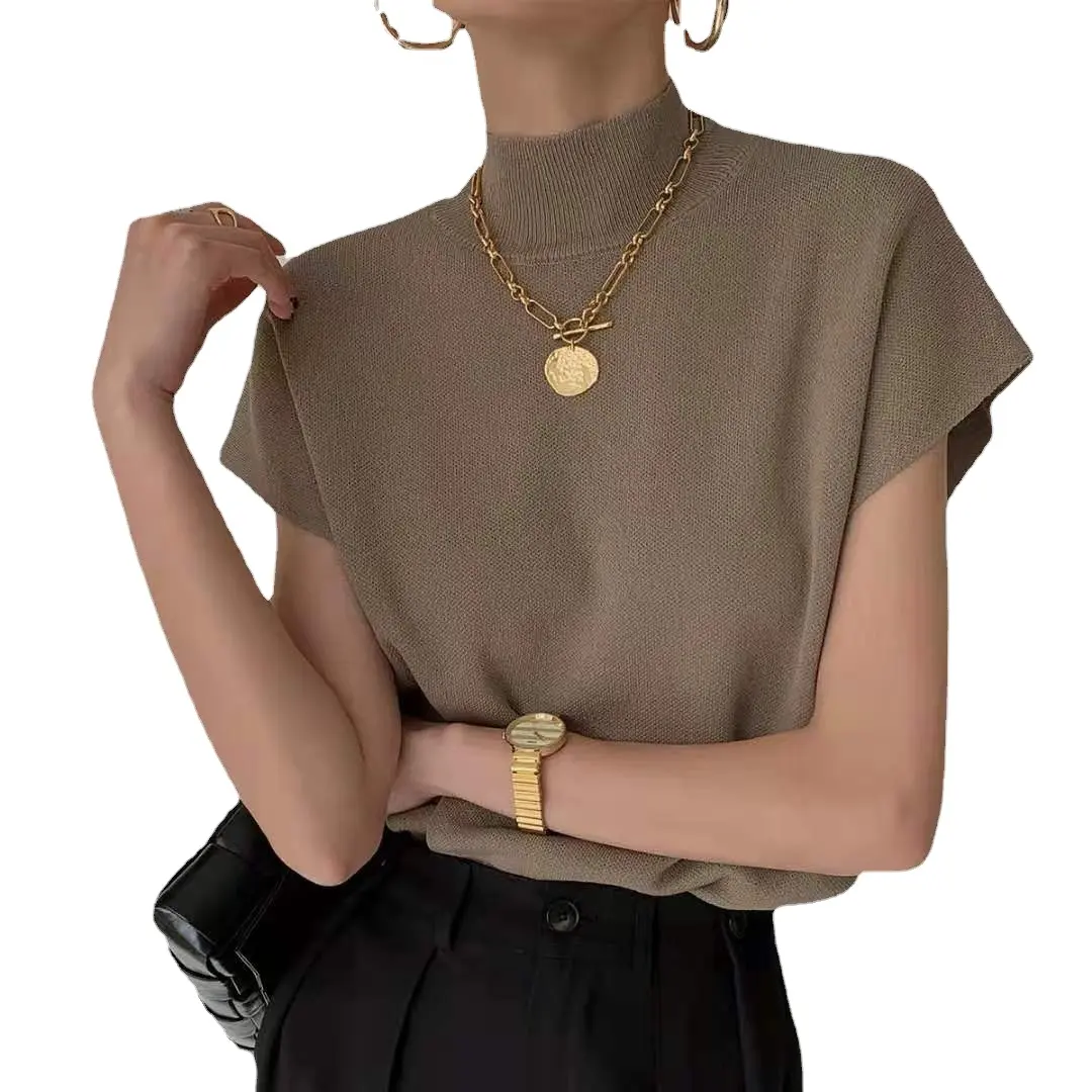 Black Casual Elegant Shirts Female Summer 2023 Knit High Street Y2k Tops Women Slim Office Lady Korean Fashion T Shirts
