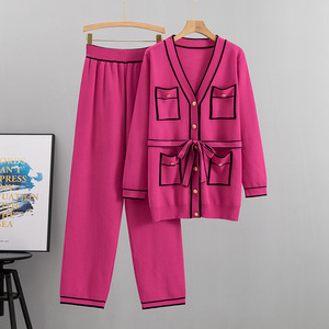 Women's Knitted Sweater <b>Pants</b> Set Autumn Fashion Two Piece Suit With Pockets And Belt Detail - Product Image 3
