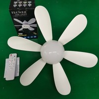 Ventilateur de plafond moderne 420 mm avec télécommande à six pages, ampoule LED tricolore 30 W, base en plastique, vis E27, ampoule de ventilateur à six pages
