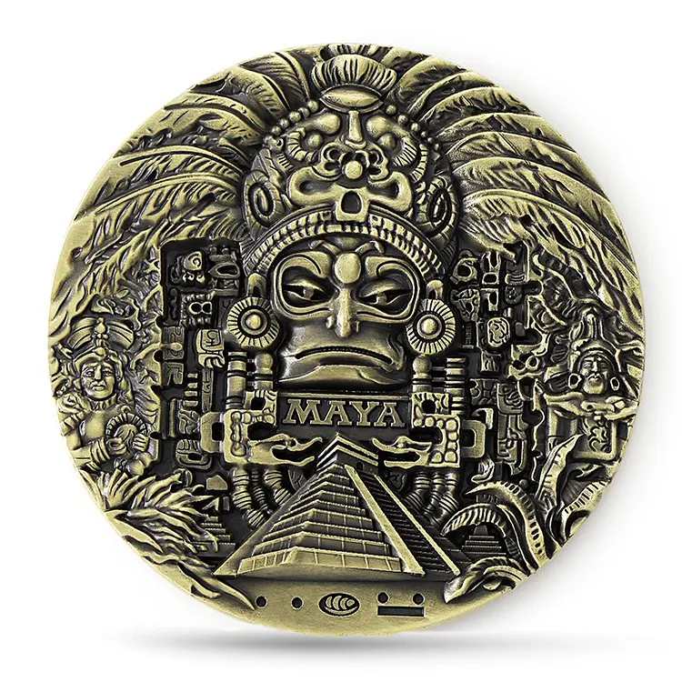 custom made 3d ancient bronze Maya Pyramid religion souvenir coin