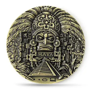 Moneda de recuerdo de religión, Pirámide Maya de bronce antiguo 3d, hecho a medida