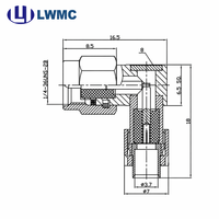 Connecteur RF plaqué or LWMC SMA R/A mâle 1.35 Max, à angle droit, à souder pour câble semi-flexible et semi-rigide de 0,141 pouce jusqu'à 18 GHz