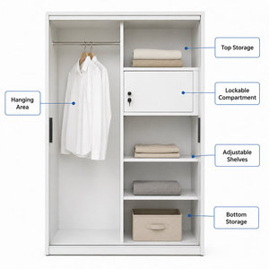 <span class=keywords><strong>Armoire</strong></span> <span class=keywords><strong>coulissante</strong></span> en acier avec miroir pleine longueur et panneau décoratif imprimé pour chambre moderne – Rangement de vêtements - Product Image 2