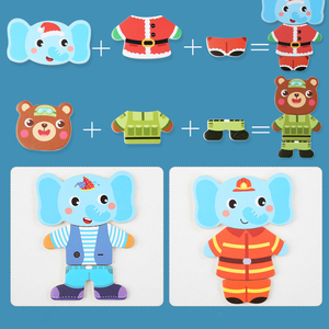 Bambini animali in legno educativo precoce trasformare i vestiti Montessori puzzle per ragazze ragazzi - Product Image 4