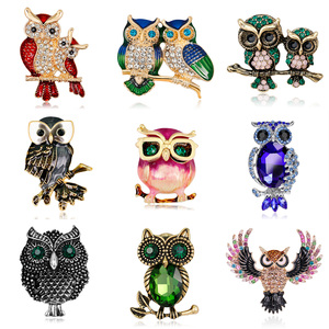 Broche de búho de 18K para mujer, broche de <span class=keywords><strong>Animal</strong></span> con diamantes de imitación de cristal austriaco esmaltado para mujer, broches de diseños de lujo - Product Image 1