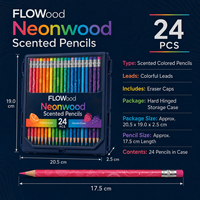FLOWood Neonwood 24 crayons de couleur parfumés avec gommes intégrées, parfum fruité, crayons à dessin pour enfants, coloriage artistique