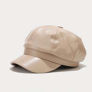 Béret de créateur pour femme, style rétro britannique, en cuir PU, casquette gavroche unie, décontractée pour l'automne-hiver, idéale pour les fêtes et les activités en extérieur - Product Image 3