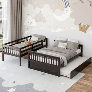 Furnitur kamar tidur bingkai tempat tidur kayu anak-anak kembar atas penuh Convertible tempat tidur dengan Trundle kembar - Product Image 3