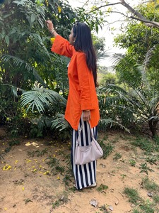<b>Orange</b> <b>Short</b> Solid Pattern Contemporary Ethnic Cotton Kurta Salwar Set for <b>Women</b>-Bulk Supplier - Product Image 2