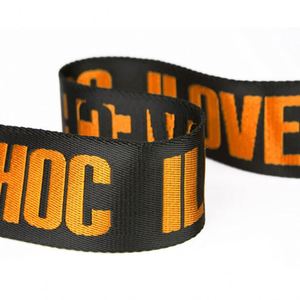 Hot Selling Durable Black Custom Striped logo Flat Polyester <b>Webbing</b> Strap for Bag Handle Belts - Product Image 5