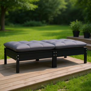 Garden <b>Sofa</b> Set Of 2 Black <b>Wood</b> Outdoor Furniture Minimalist Design High Density Foam Cushion - Product Image 2