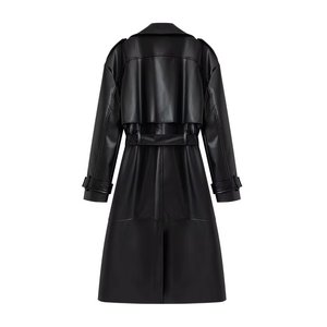 Cappotto <span class=keywords><strong>Trench</strong></span> Classico da <span class=keywords><strong>Donna</strong></span> in <span class=keywords><strong>Ecopelle</strong></span> di Media Lunghezza con Colletto Rovesciato Tinta Unita - Product Image 3