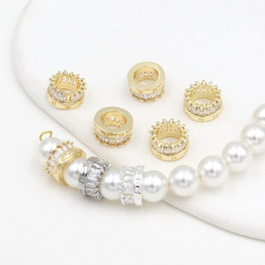 Perles d'espacement rondes en cuivre plaqué or 18 carats avec zircon, accessoires de bijoux DIY pour la fabrication de bracelets - Product Image 3