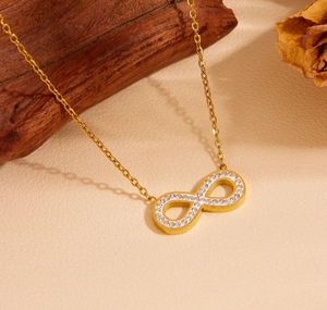 Moda personalizzata oro argento romantico coreano semplice cristallo amore pendente catena d'oro in acciaio inox <span class=keywords><strong>collana</strong></span> <span class=keywords><strong>cuore</strong></span> <span class=keywords><strong>infinito</strong></span> - Product Image 6