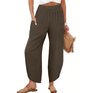 Womens <b>Wide</b> <b>Leg</b> Palazzo Capri Pants High Waisted Casual Breathable Flowy <b>Cropped</b> Beach Work <b>Trousers</b> - Product Image 1