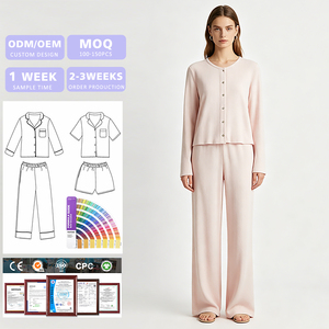 Customized Modal Bamboo Fiber Cotton Women's Pajamas Breathable Soft Solid Color Collar Elastic Pajama Set - Product Image 1