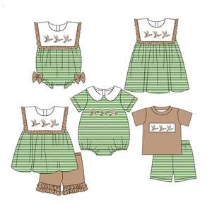 Conjunto de Ropa de Bebé de Boutique para Verano, en <span class=keywords><strong>Azul</strong></span> <span class=keywords><strong>Claro</strong></span> con Rayas y Bordado de Pato Mallard, Trajes a Juego para Hermanos (Pre-Orden) - Product Image 3