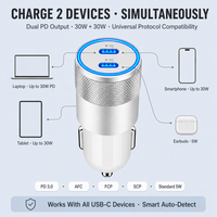 Chargeur de voiture double USB-C PD 60W à charge rapide, allume-cigare en alliage d'aluminium, répartiteur 30W QC3.0 pour téléphone et tablette 12-24V OEM