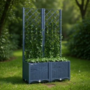 Jardinière en plastique bleu gris 31,5x15,7x53,5 pouces avec treillis, pots à fleurs, jardinières au design moderne pour usage extérieur - Product Image 2