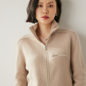 Maglione <span class=keywords><strong>donna</strong></span> personalizzato in lana Cashmere invernale a maniche lunghe lavorato a maglia a collo alto a due vie <span class=keywords><strong>Cardigan</strong></span> in Cashmere da <span class=keywords><strong>donna</strong></span> - Product Image 4
