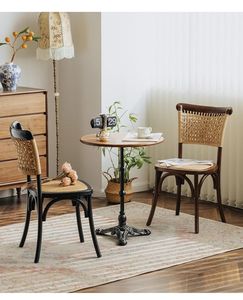 Sedia da pranzo in <span class=keywords><strong>Rattan</strong></span> e legno massello, sedia schienale per la casa, caffè per il tempo libero Chai - Product Image 6