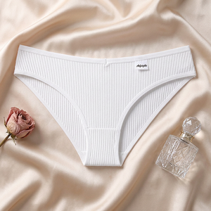 Culottes côtelées en coton pour femmes, couleur unie, taille mi-haute, sous-vêtements féminins doux et respirants pour usage quotidien, lingerie - Product Image 3