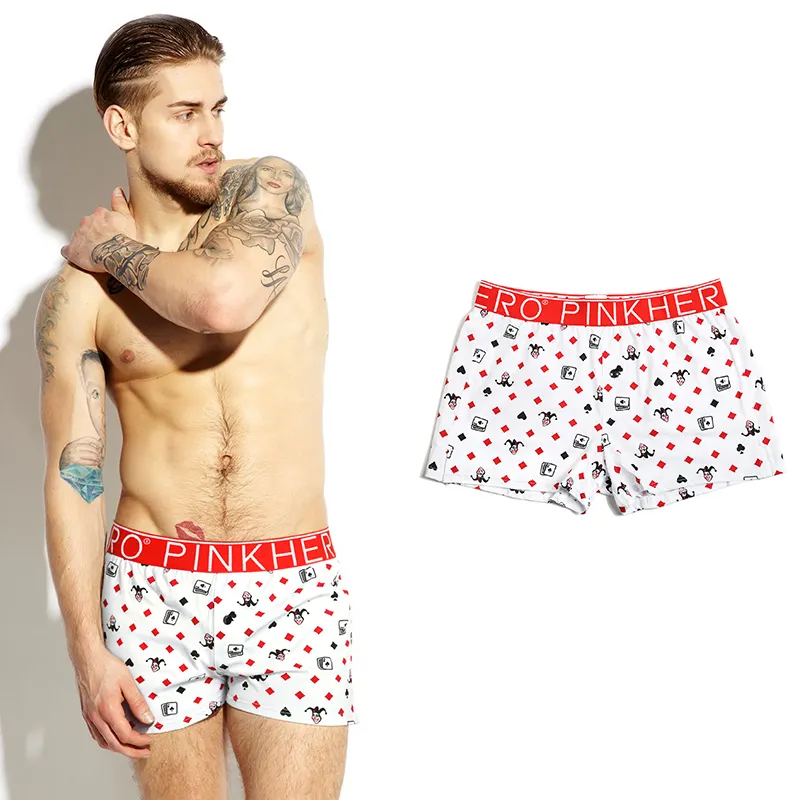 Boxer da uomo in cotone personalizzato di alta qualità lettera vita grande giovani uomini comodi slip Boxer Poker bianco divertente Boxer