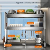 Égouttoir à vaisselle multifonctionnel en acier inoxydable épaissi avec rangement pour assiettes et bols, sur pied et mobile