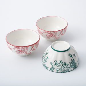 طقم أحمر وزهور منقوش ، يشمل أطباق عشاء وأوعية سلطة - Product Image 4