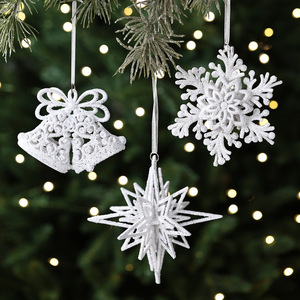 Decorazioni Natalizie in Plastica Glitterata con Forme di Fiocco di Neve, Stella a Cinque Punte e Angelo per Albero di Natale - Product Image 2