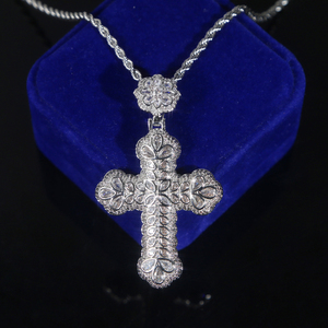 Iced Out Bling Hip Hop Bijoux Micro Pave 5A CZ Feuille Fleur Gravé Croix Pendentif Hommes Collier - Product Image 1