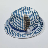 Chapeau Fedora bavarois personnalisé avec logo, chapeau Fedora bleu et blanc à carreaux avec plume