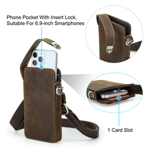 Sac de téléphone en cuir Crazy Horse minimaliste fait main pour homme, convertible en bandoulière ou sac banane avec étui de téléphone sécurisé à fermoir métallique - Product Image 4