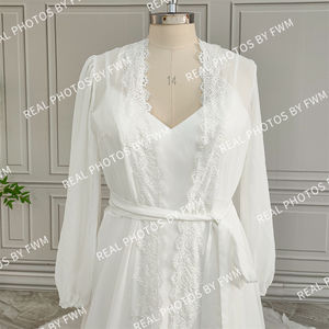 صور حقيقية عالية الجودة قطعتين بدلة يزين الدانتيل رداء الزفاف للعروس مثير الشيفون الزفاف ثوب الاستحمام ليلة <span class=keywords><strong>Gwon</strong></span> - Product Image 4