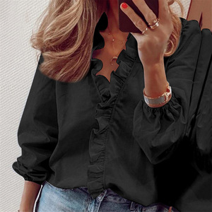 Vendita calda top da donna e camicette <span class=keywords><strong>eleganti</strong></span> T-Shirt bianca a manica lunga da donna tinta unita Chemise Femme Blusa Streetwear Feminina - Product Image 6