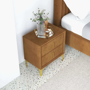 Table <span class=keywords><strong>de</strong></span> chevet en <span class=keywords><strong>velours</strong></span> Lenia (2 tiroirs) - Product Image 2