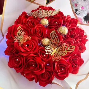 Grosir buket mawar abadi pita Satin emas merah 1.5 inci 100 yard pita Satin 4 cm untuk pita bunga mawar