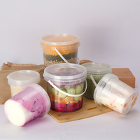 Ember Plastik Transparan 1L untuk Makanan, dengan Tutup dan Pegangan, Drum Plastik untuk Kemasan Makanan, Cetak Logo Sesuai Pesanan (Grosir)